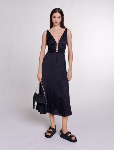 Openwork satin-effect dress : High Summer color Black