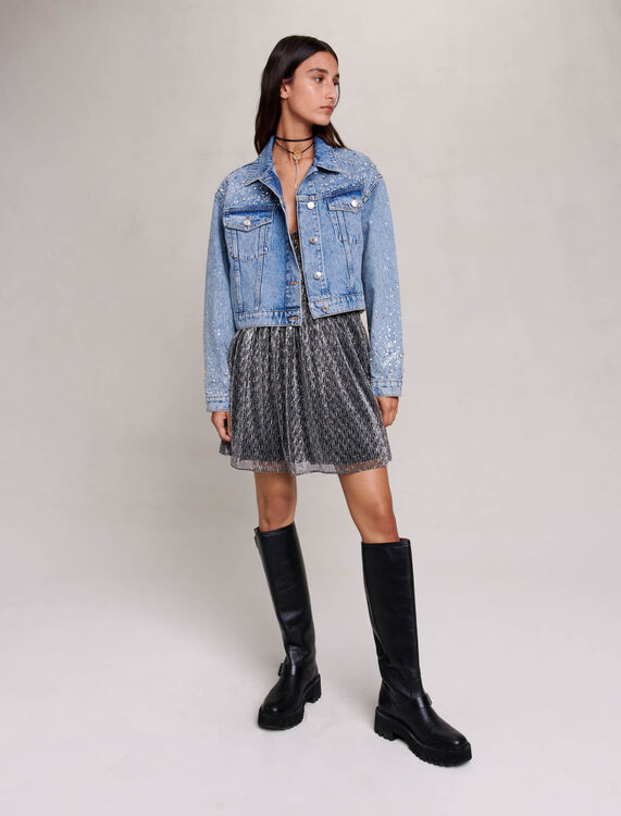 Denim jacket with rhinestones - Coats - MAJE