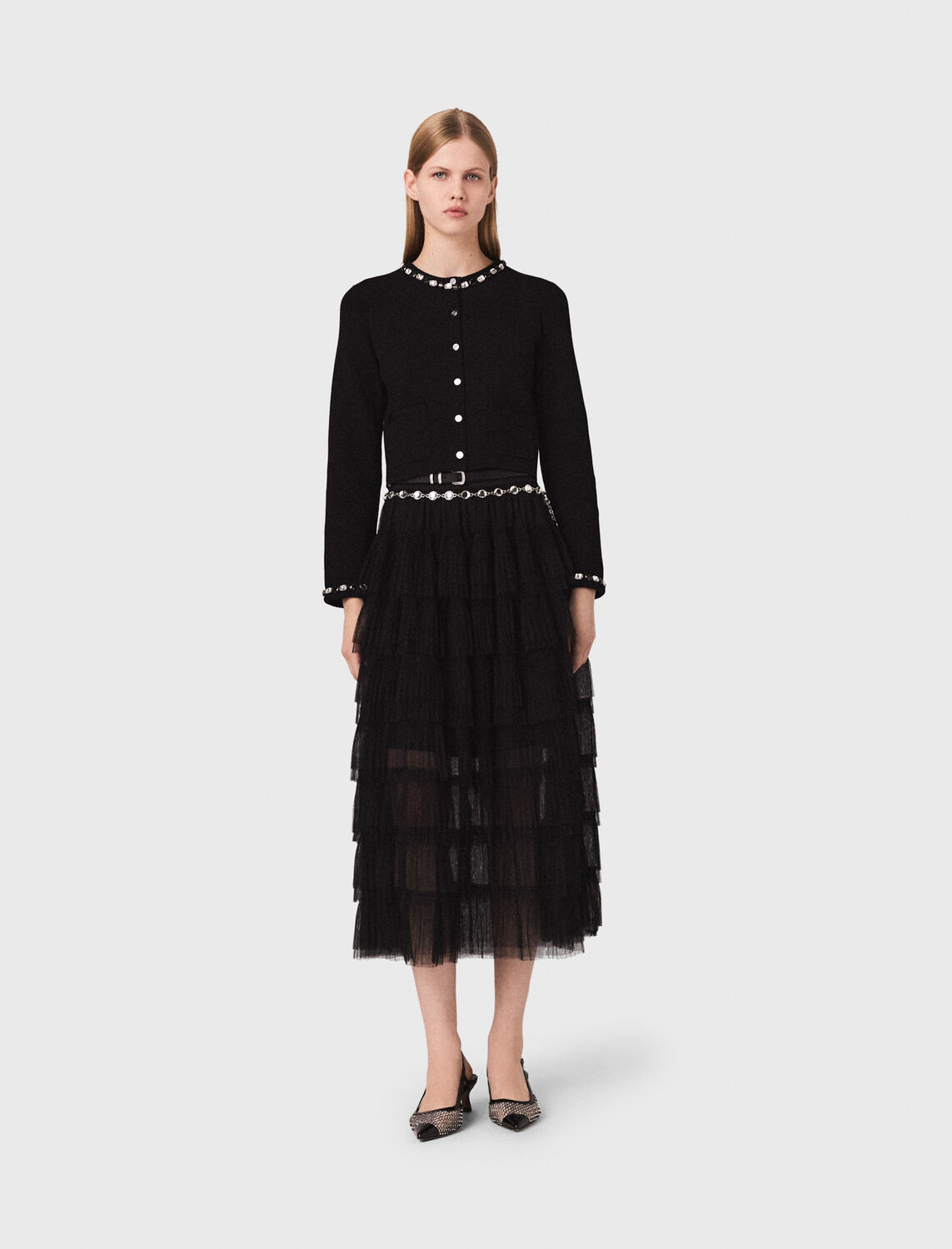 Cropped jewellery detail cardigan - Sweaters & Cardigans - MAJE