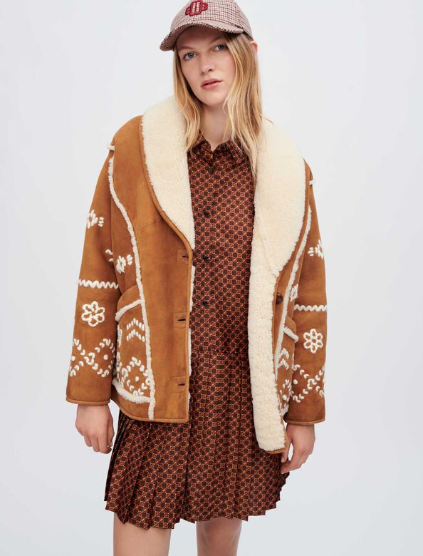 Fully embroidered shearling coat : Coats & Jackets color 