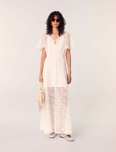Floral guipure maxi dress : Dresses color White