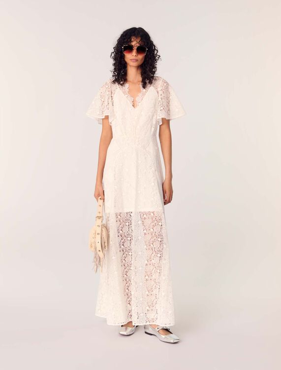 Floral guipure maxi dress : Dresses color White