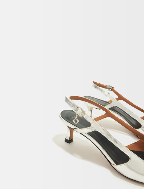 Silver leather strappy heels - Sling-Back & Sandals - MAJE