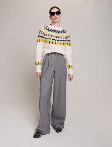 Jacquard wool jumper : Sweaters & Cardigans color Ecru / Yellow