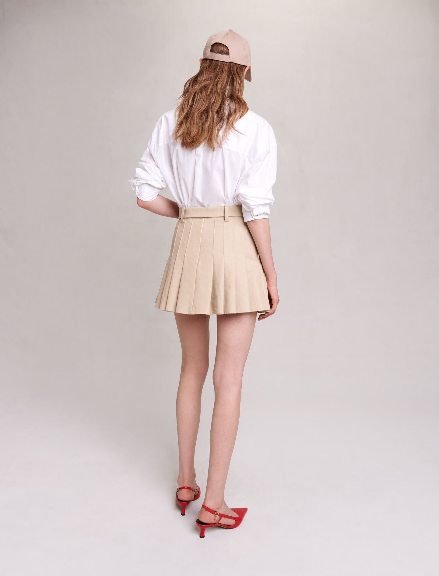 Khaki pleated clearance skirt short