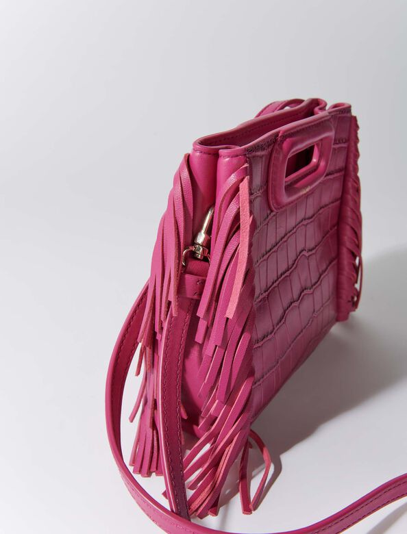 Mini embossed-leather M bag with chain : M Bag color Purple blackcurrant