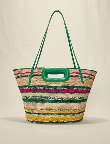 Striped raffia basket : Shoulder bags color Casino Green