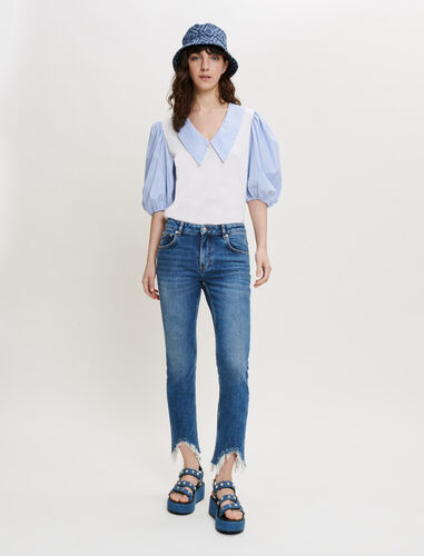 Slim-fit jeans, ripped at the bottom : Trousers & Jeans color Blue