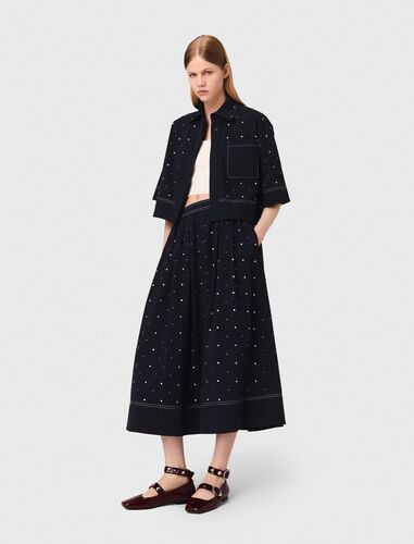 Cropped shirt with studs : Shirts color Navy