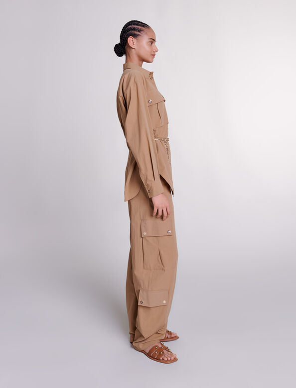 Belted long shirt : View All color Beige