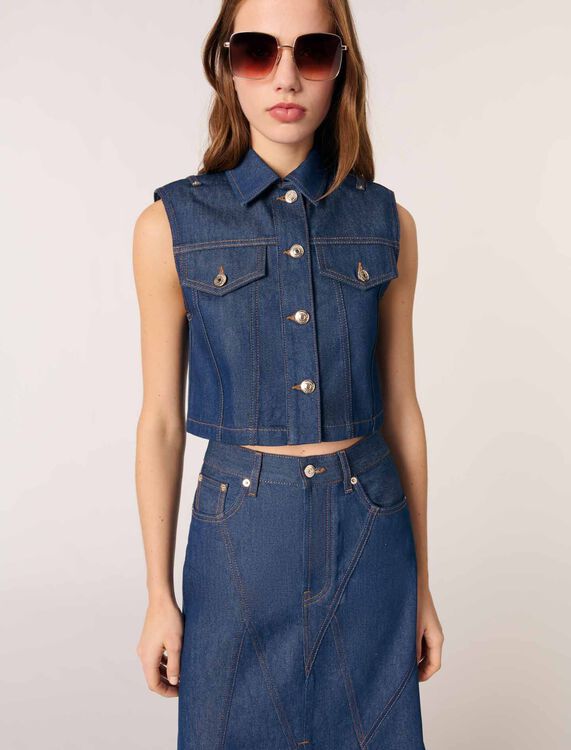 Denim cropped jacket -  - MAJE