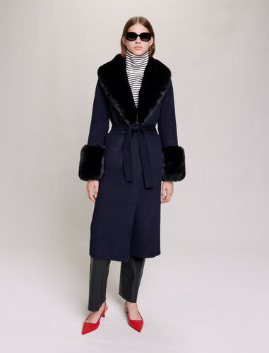 Double-faced faux fur coat : Coats & Jackets color Navy