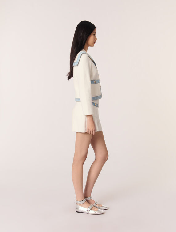 Crew-neck denim-detail cardigan - Sweaters & Cardigans - MAJE
