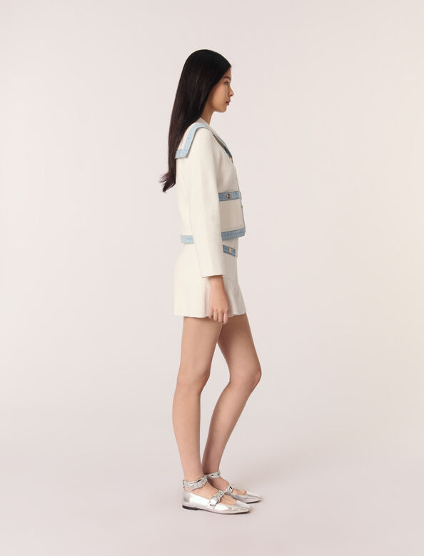 Crew-neck denim-detail cardigan : Sweaters & Cardigans color Ecru