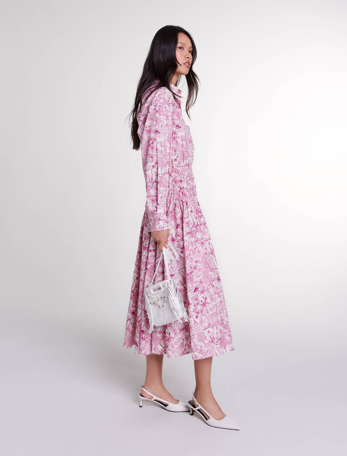 Elasticated smocked-waist skirt - Qixi Collection - MAJE