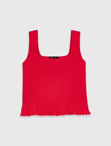 Ruffled knit top : Tops color Red