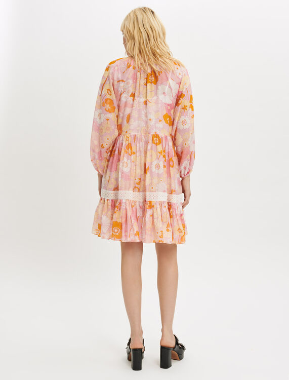 Cotton voile and silk printed dress - Dresses - MAJE