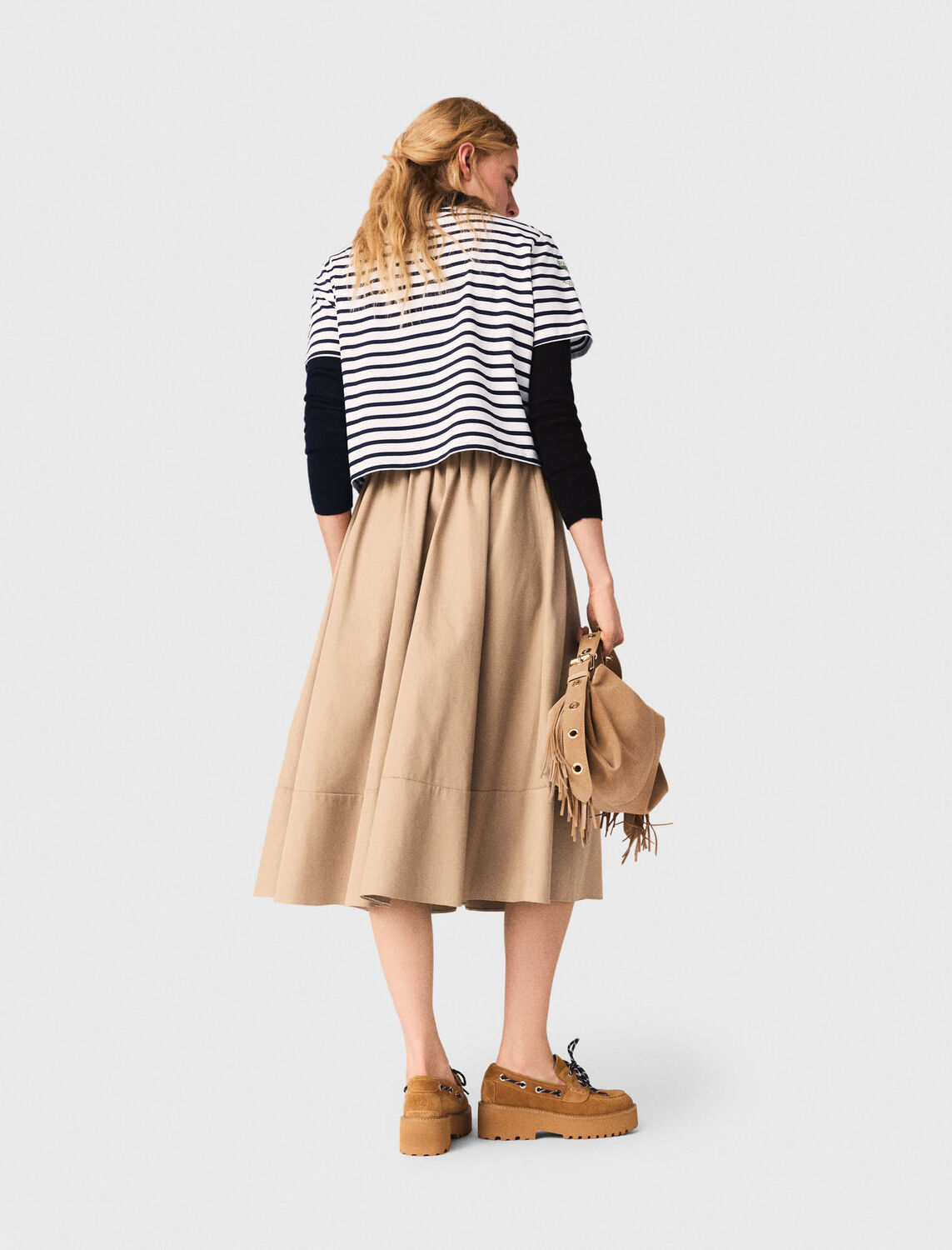 Striped rhinestone flower T-shirt - T-Shirts - MAJE