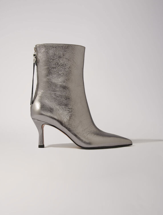Metallic pointed-toe boots : View All color Light gun metal