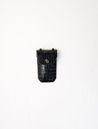Embossed leather phone case : Small leather goods color Black