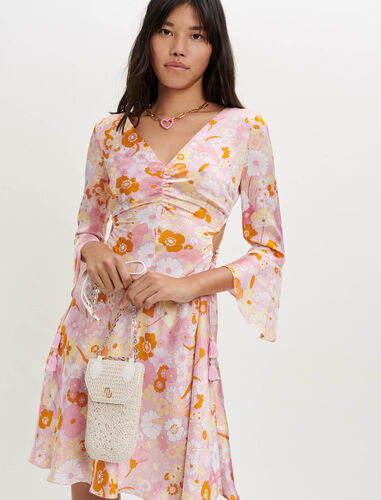 Flower Power print satin dress : Dresses color Pink