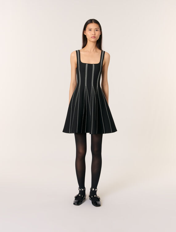 Short jacquard knit dress : Dresses color Black/Ecru