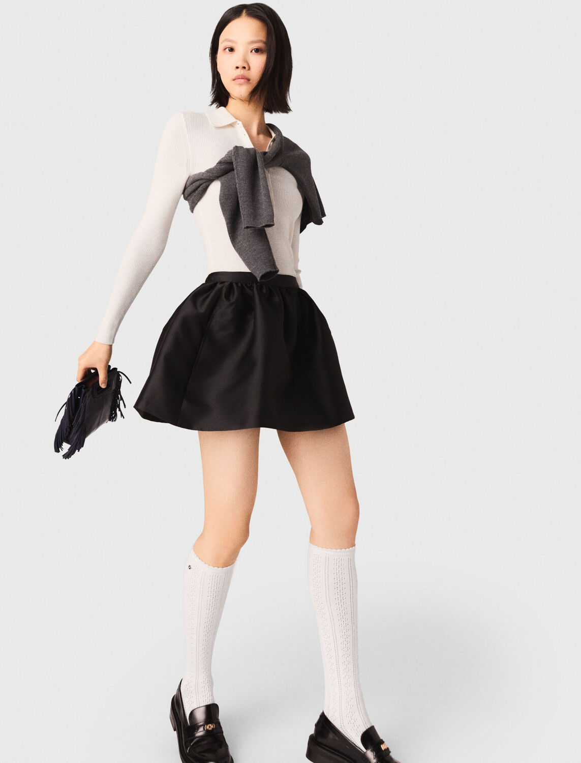 Short taffeta bubble skirt : Skirts & Shorts color Black