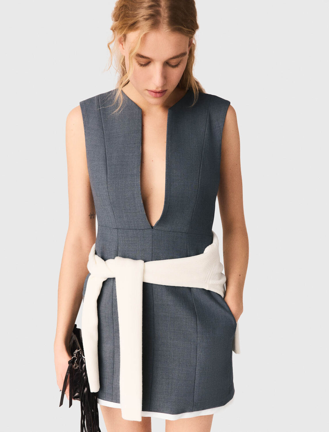 Layered-effect tailored dress : Dresses color Grey
