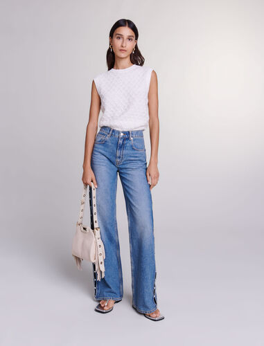 Beaded cutaway jeans : Trousers & Jeans color Blue