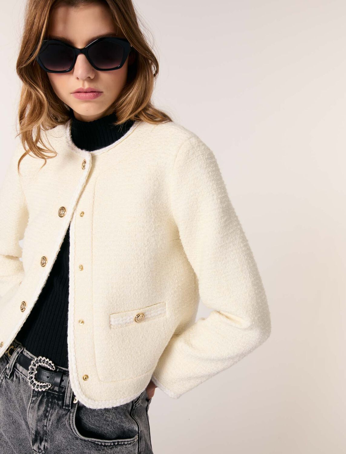 Short tweed jacket : Blazers & Jackets color Ecru