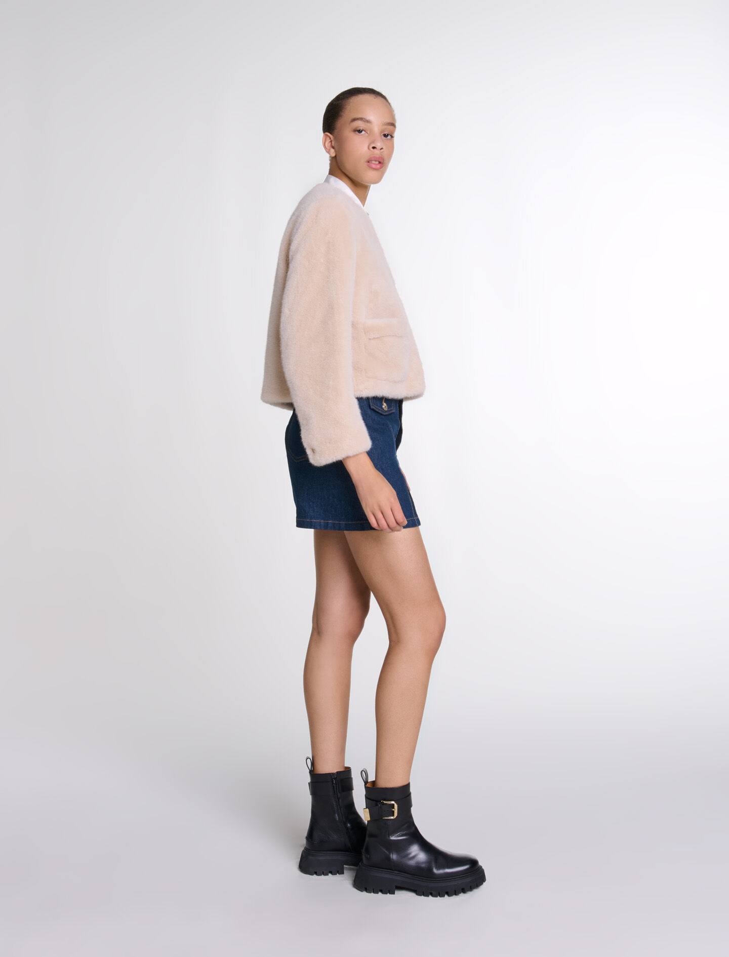 Maje cropped faux fur jacket outlet