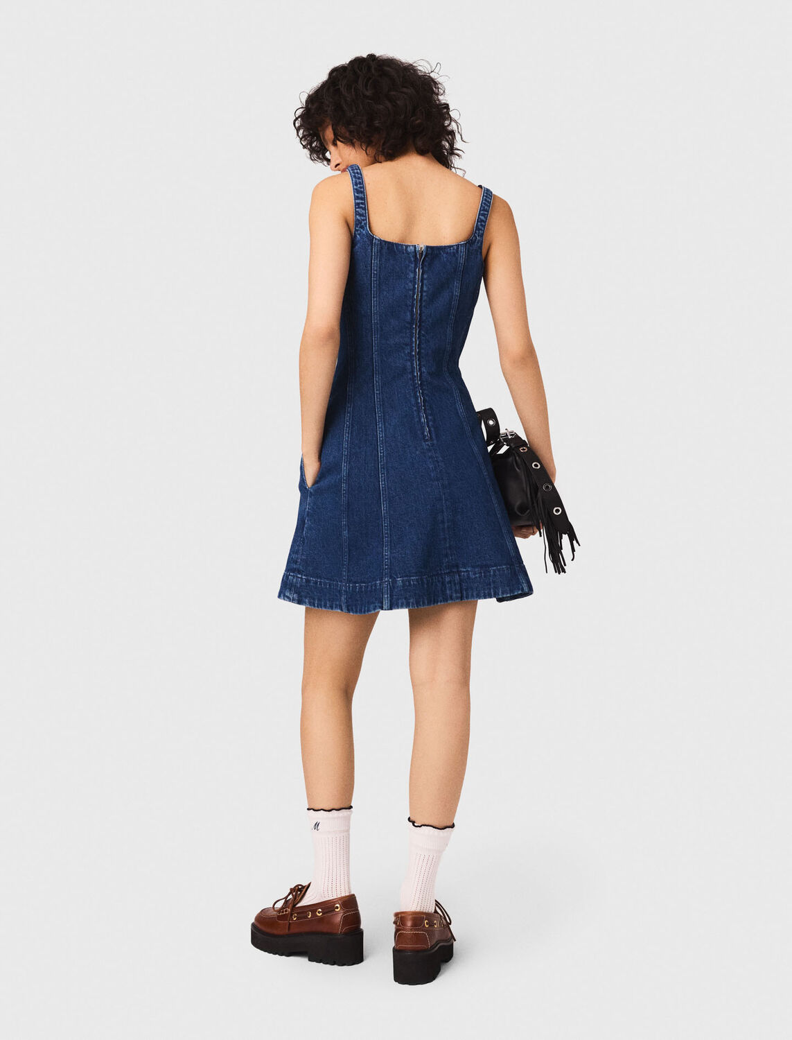 Short denim flared dress : Dresses color DENIM BLUE