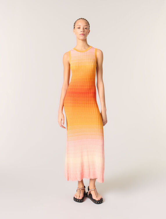 Tie-dye knit maxi dress : Dresses color Orange