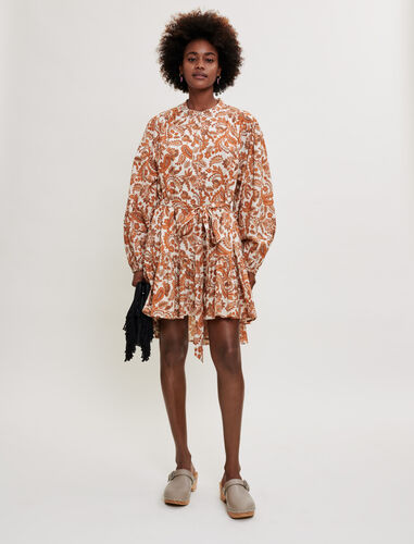 Belted shirt dress in printed cotton : Dresses color Orange