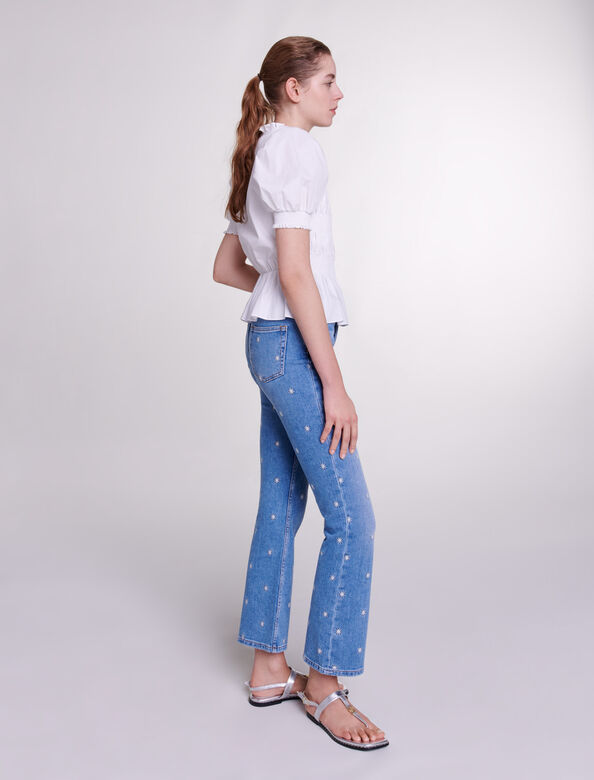 Embroidered jeans : Trousers & Jeans color Blue
