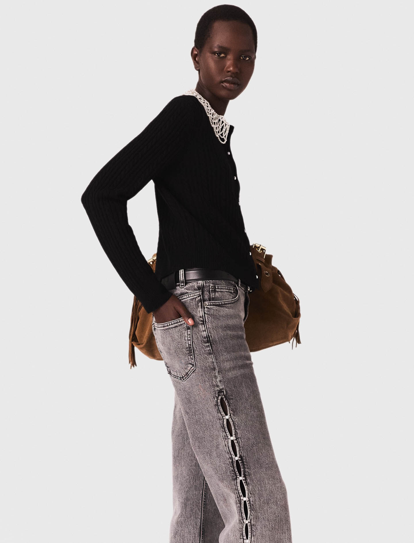 125MINIYA Cardigan with removable beaded collar - Sweaters