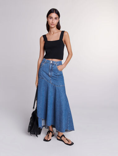 Asymmetrical denim skirt : View All color Blue