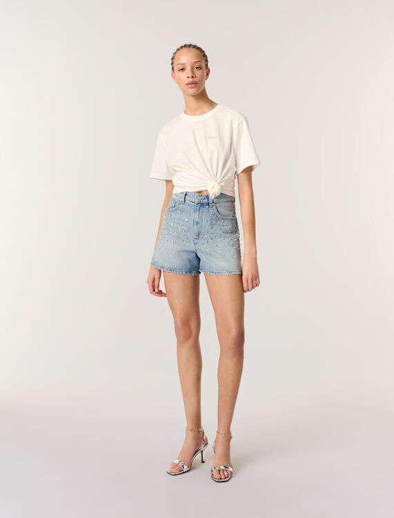 Studded denim shorts : Skirts & Shorts color Blue