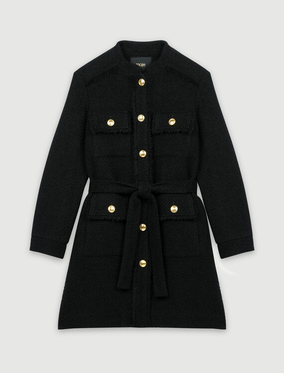 Belted tweed-style coat - Coats & Jackets - MAJE