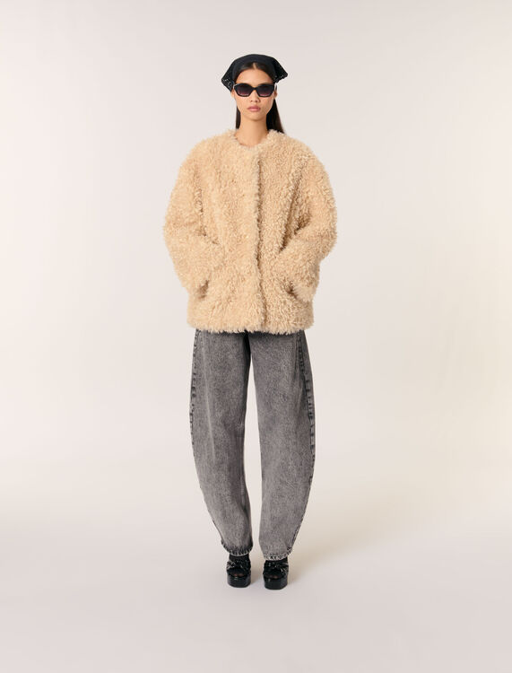 Short faux fur coat : Coats color Beige