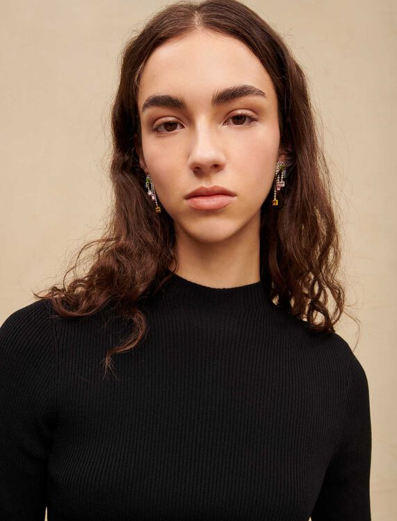Ribbed top with openwork detail - Sweaters & Cardigans - MAJE