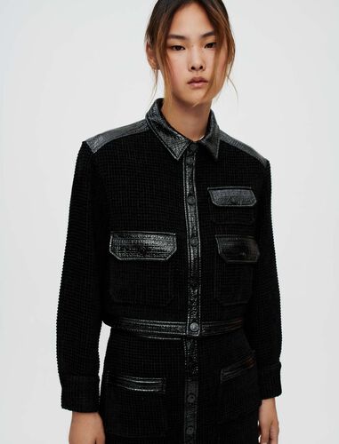Velvet tweed and vinyl jacket : Blazers color Black