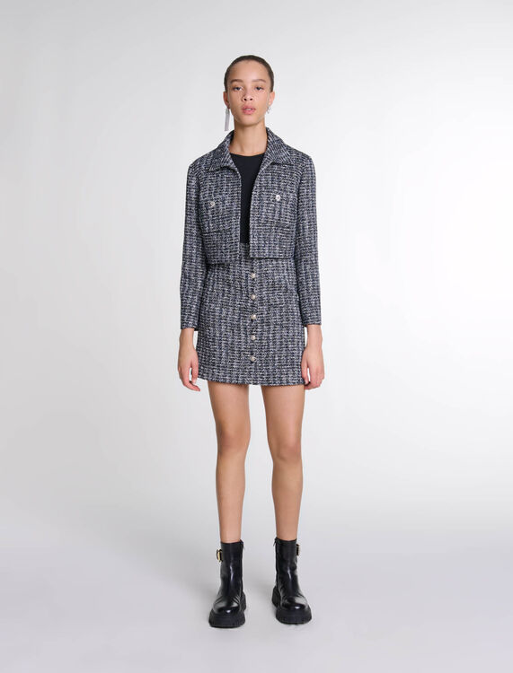 2-in-1 tweed dress : Dresses color Black / White
