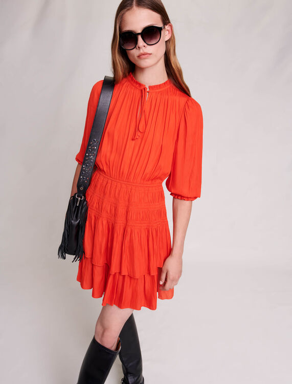 Short satin smocked dress - Dresses - MAJE
