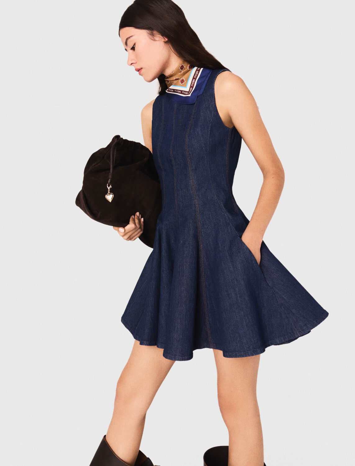 Short denim dress with ruffles - Dresses - MAJE