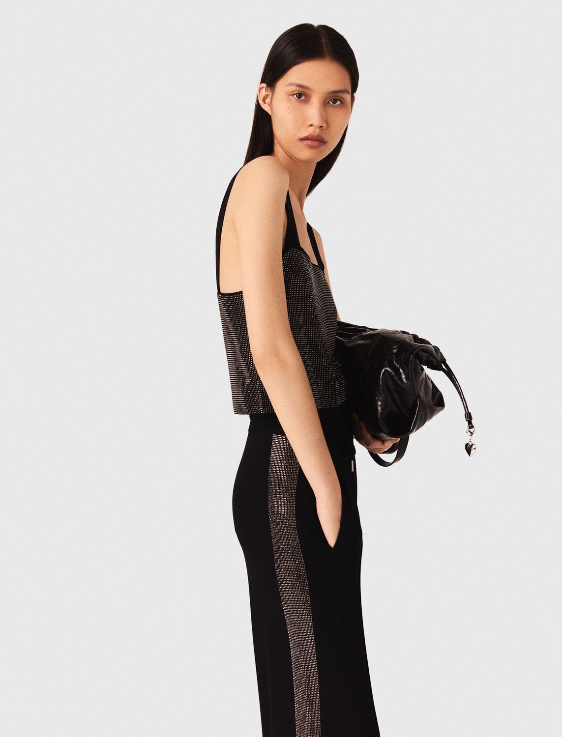 Strappy diamanté knit top - Tops - MAJE