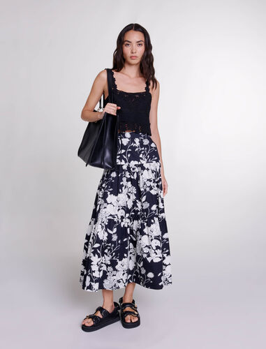 Floral print maxi skirt : Skirts & Shorts color Print ecru black floral