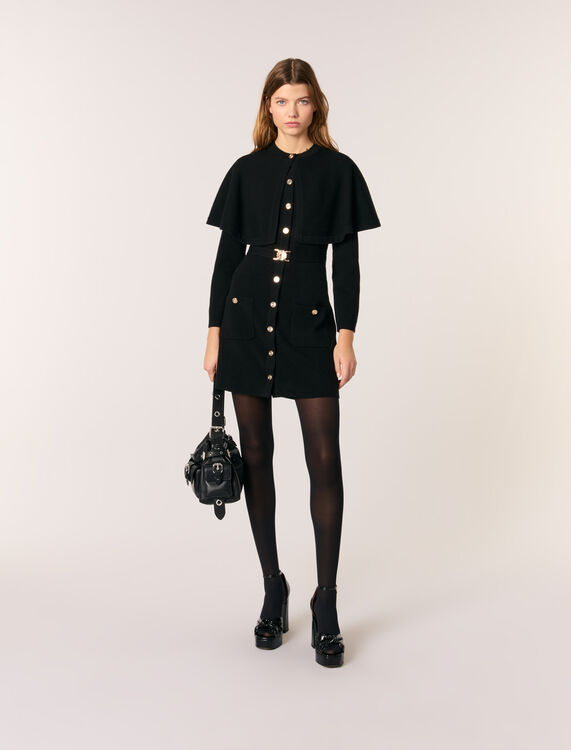 2-in-1 knit dress & removable cape : Dresses color Black