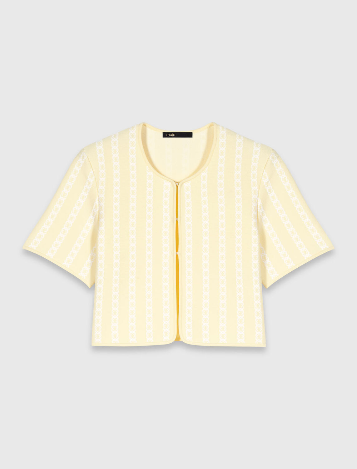 Cropped fancy knit cardigan : Sweaters & Cardigans color Pale Yellow