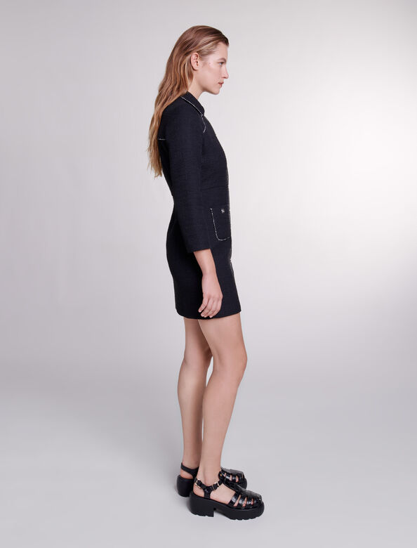Short tweed dress : Dresses color Black